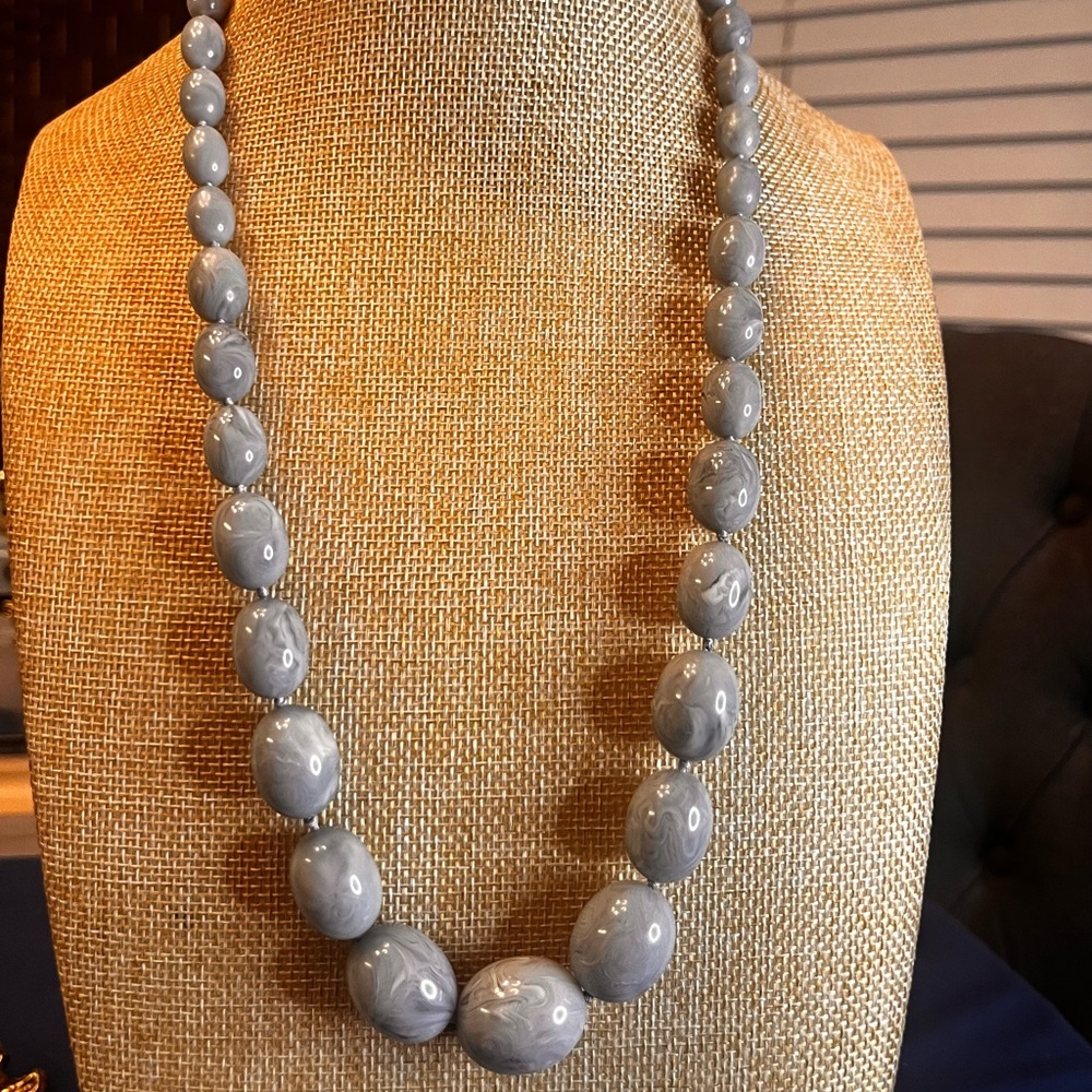Kenneth Jay Lane Vintage gray marbled stone like bead necklace